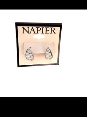 Napier Silver Leaf-Textured Teardrop Earrings